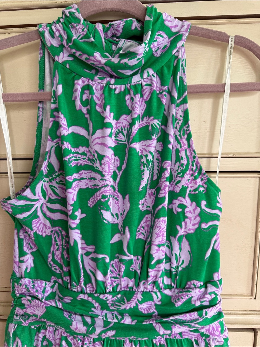 Lilly Pulitzer WYOTA SKIRTED ROMPER, BRAZILIAN GREEN SALTY SANDBAR size S - Picture 4 of 11